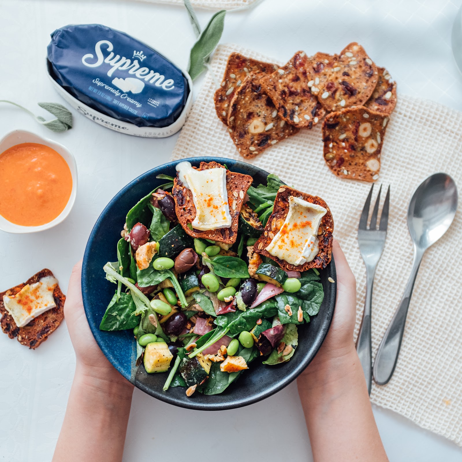 colorful salad with Supreme toasts