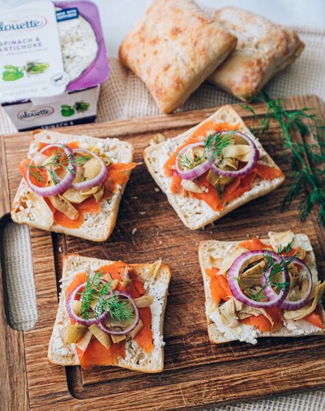 Lox with Alouette Spinach & Artichoke on ciabatta bread