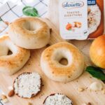 Alouette toasted everything spread on bagels
