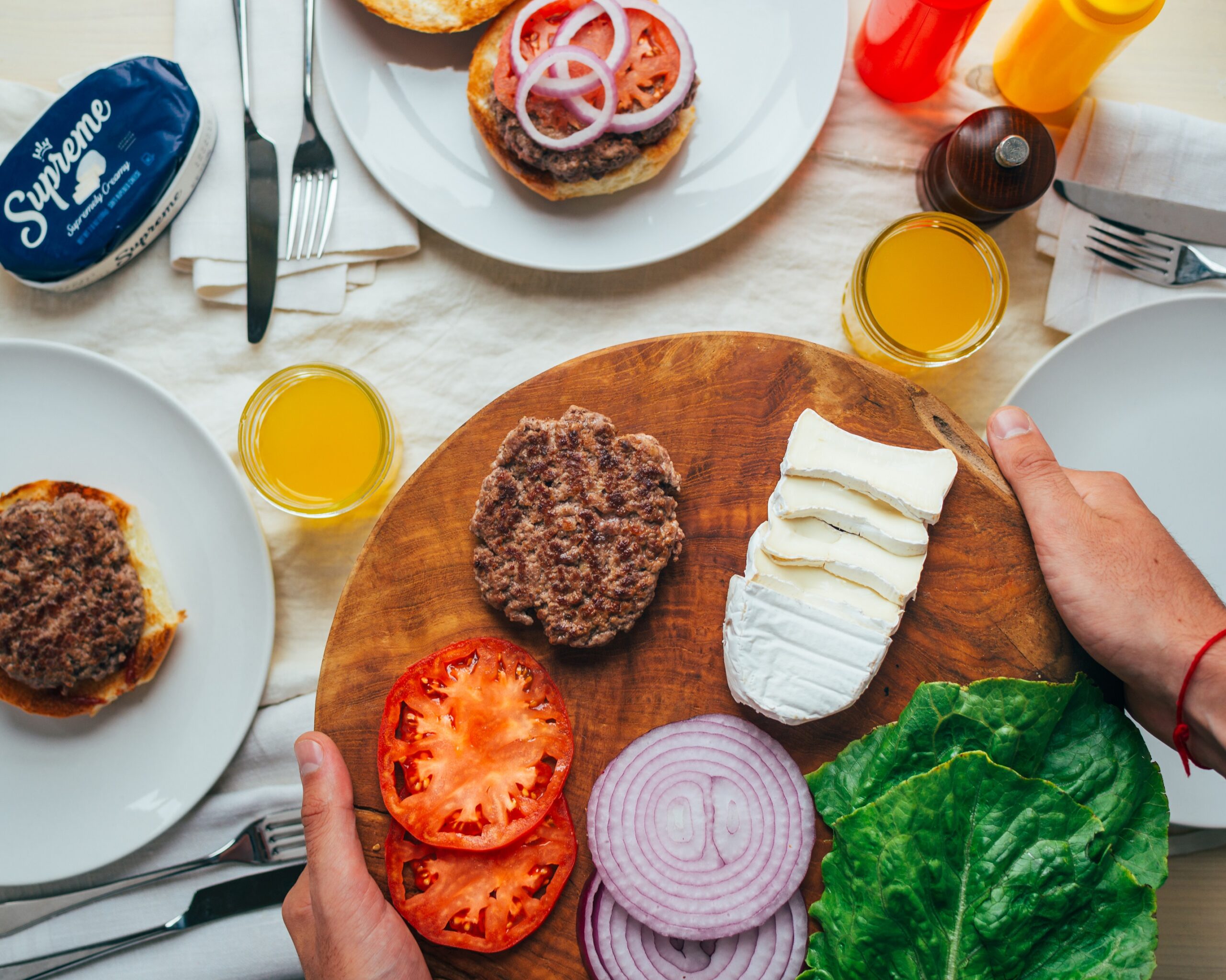 ingredients preparation to make a burger with supreme cheese