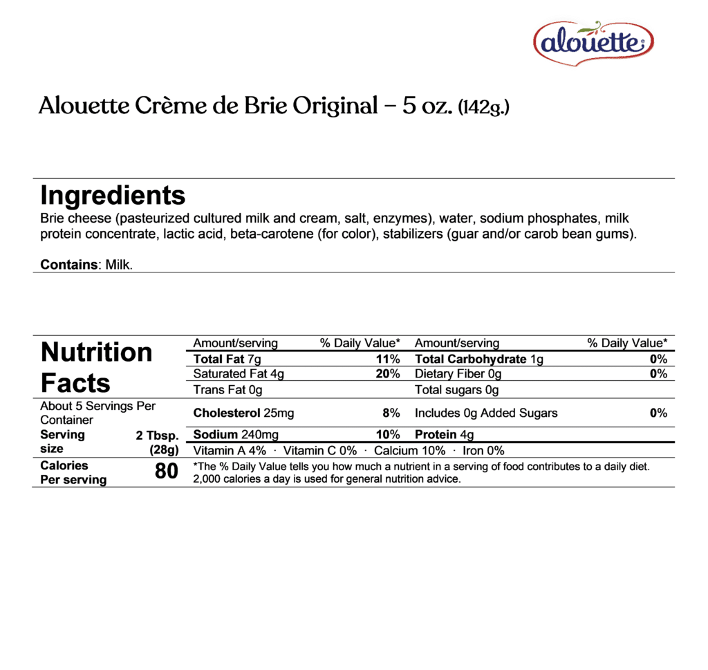 Alouette Crème de Brie Original ingredients & nutrition facts