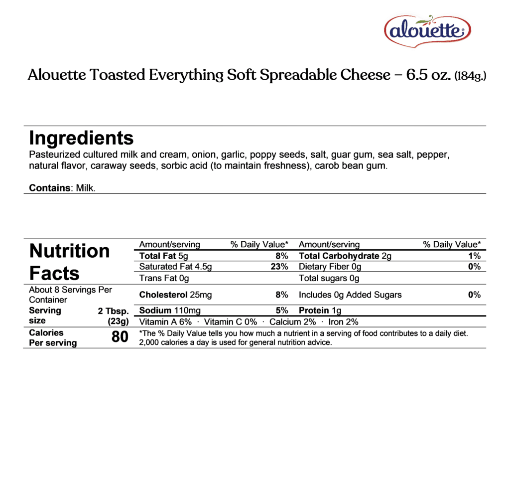 Alouette toasted everything spread ingredients & nutrition facts