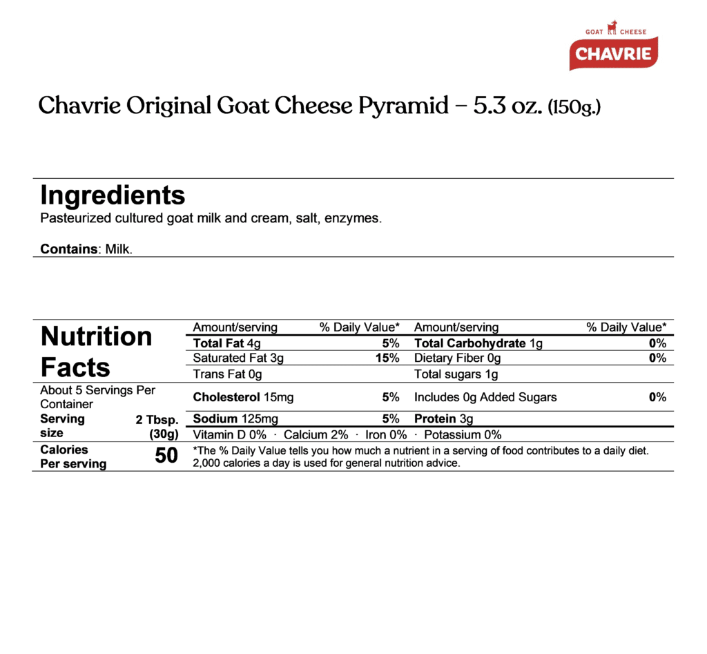 Chavrie goat cheese pyramid ingredients & nutrition facts