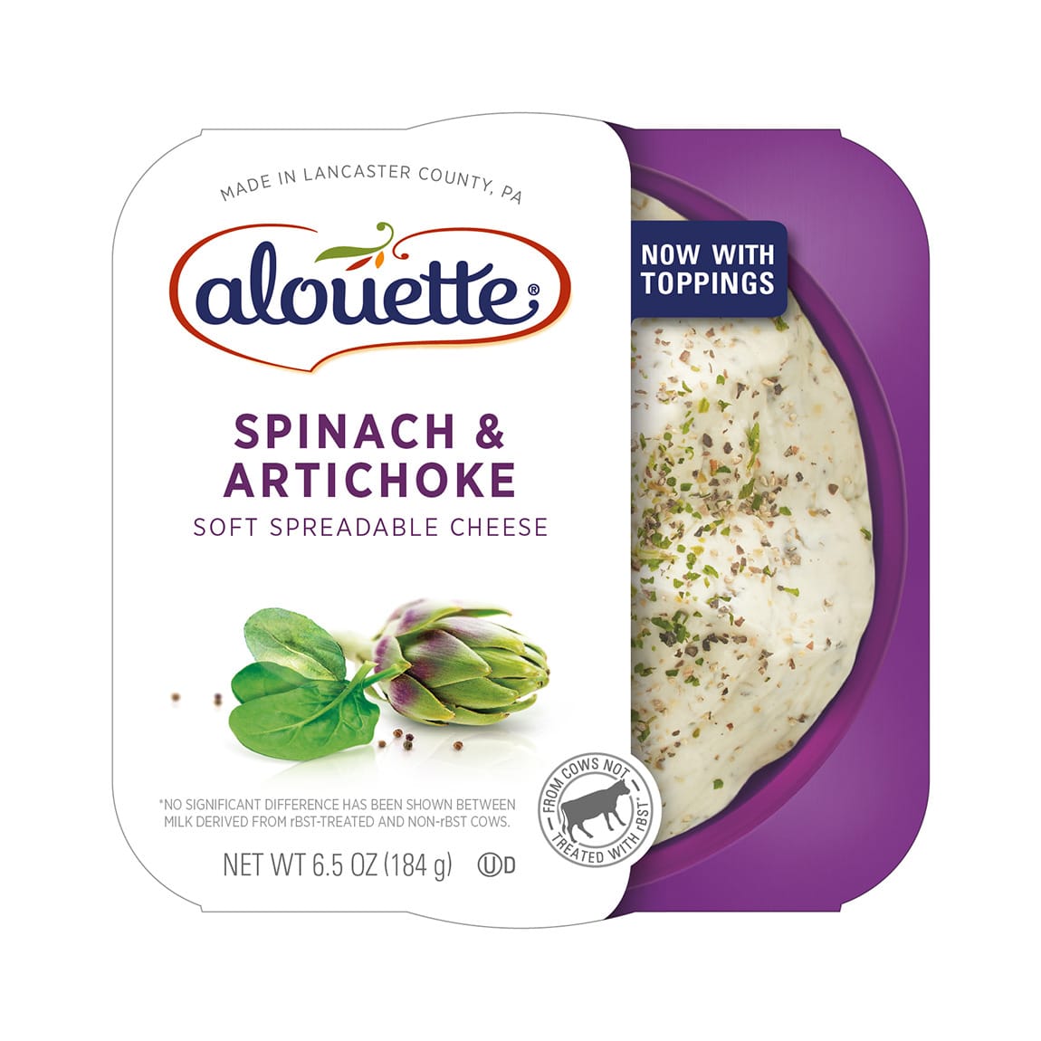 Alouette Spinach & artichoke soft spreadable cheese packaging