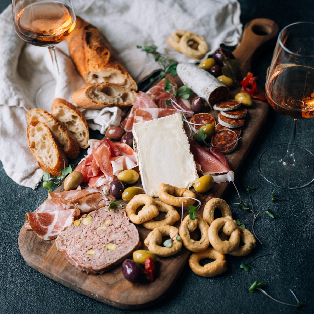 cheese board with saint andré cheese charcuterie and crackers