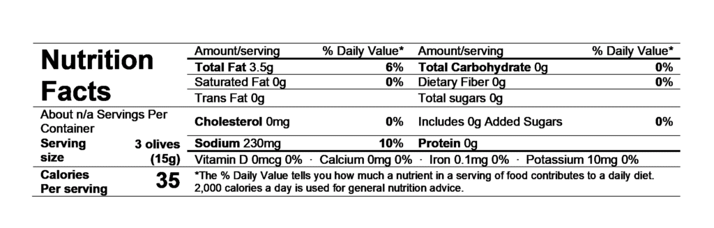 nutrition facts divina pitted greek olive mix