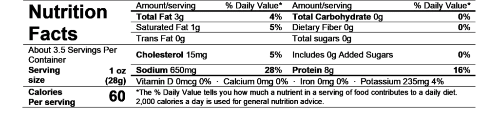 nutrition facts d'artagnan jambon de bayonne