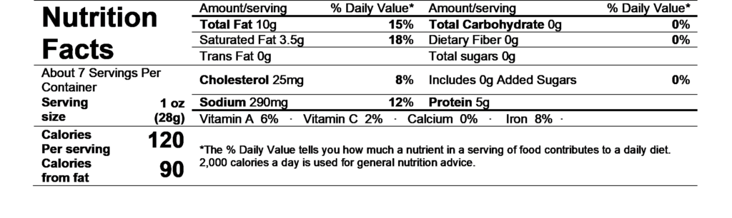 nutrition facts dartagnan saucisson sec pork