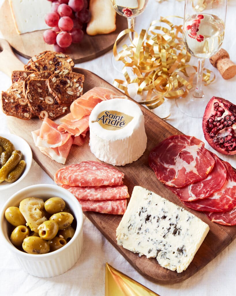 charcuterie and saint andré cheese platter