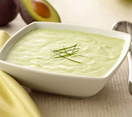 Chilled Cucumber Avocado Soup with Chavrie Goat Cheese