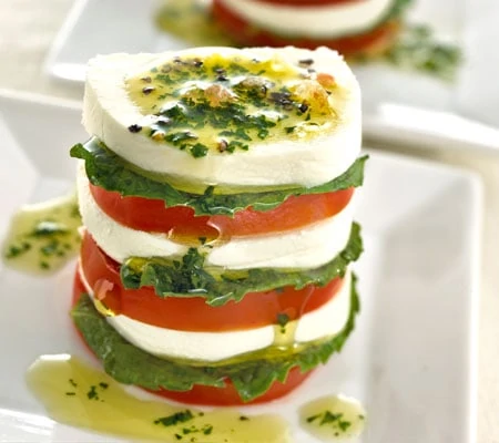 Chavrie Goat Cheese Caprese Mint Salad Stacks