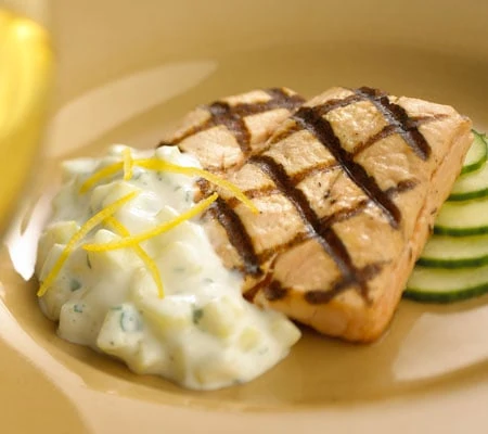 Grilled Salmon with Chavrie Goat Cheese Caper Sauce