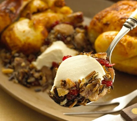 Wild Rice Stuffing with Chavrie Fresh Goat Cheese Log