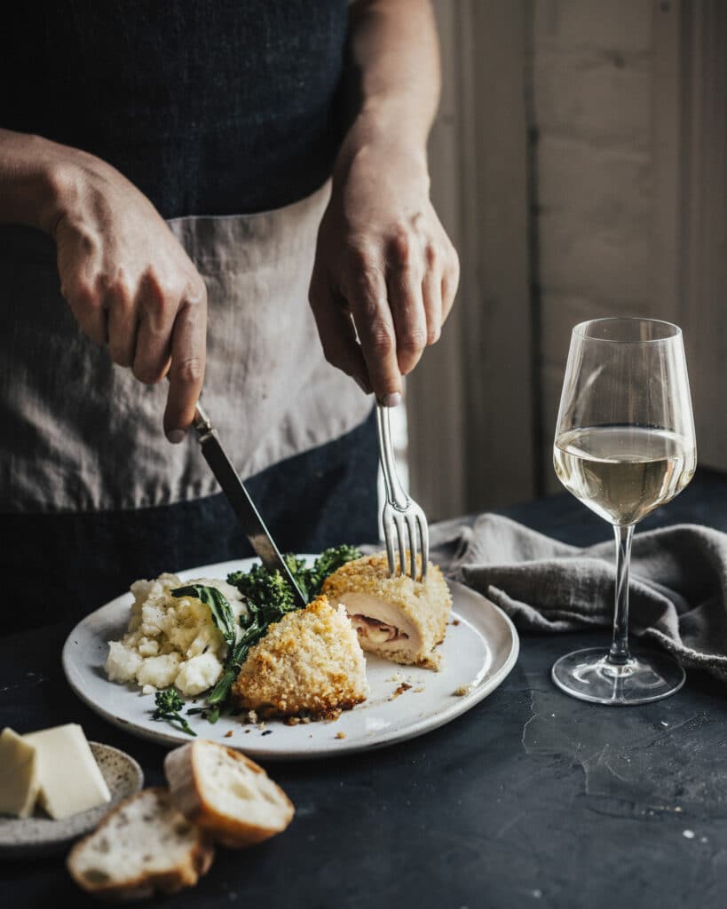 Cordon bleu cut by a chef