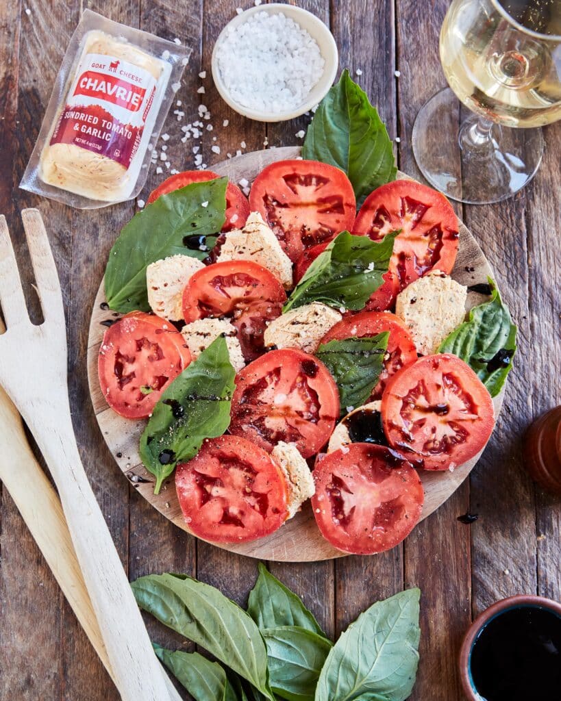 recipe Chavrie Sundried Tomato and garlic Goat Caprese salad