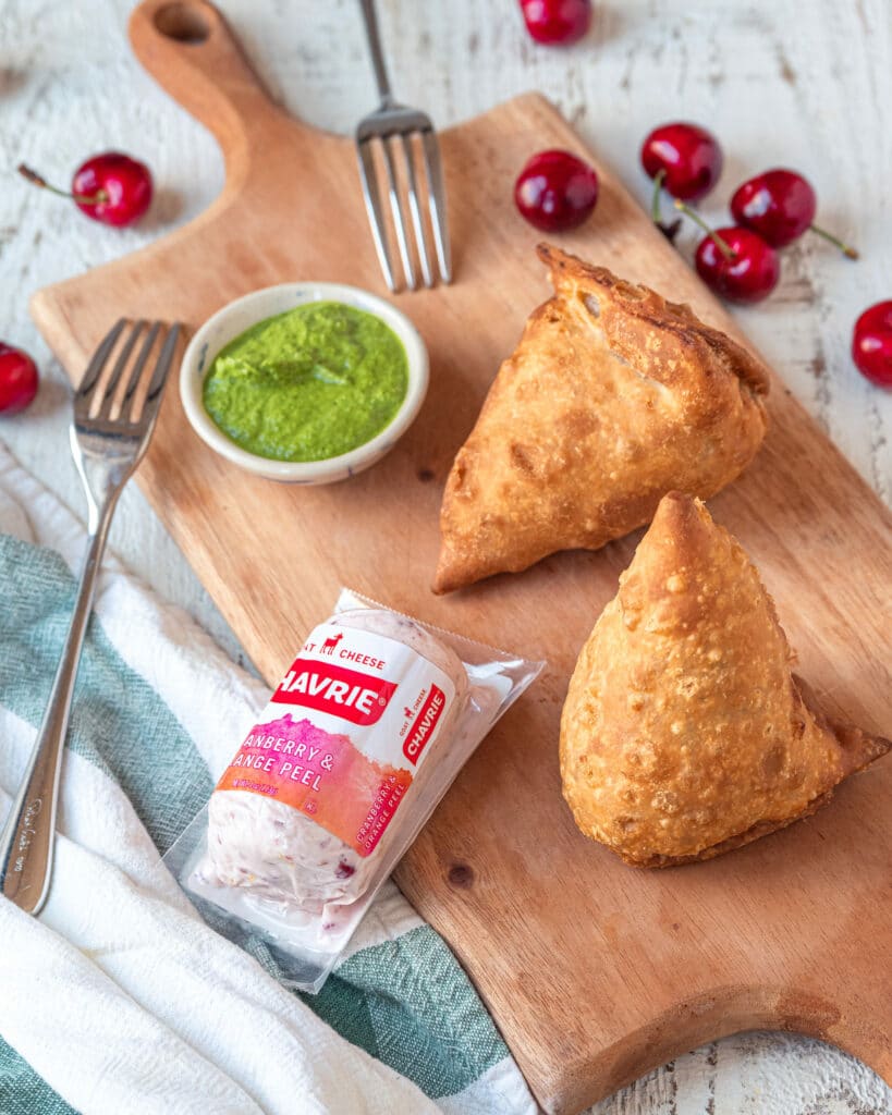 Apple, Chavrie and Onion Samosas